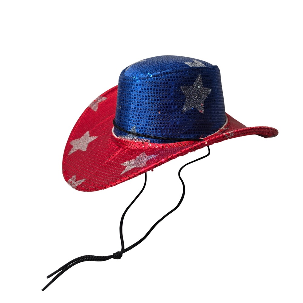 Unbranded Cowboy Hat Women OS Red Blue Sequin Stars Patriotic 4th July Western